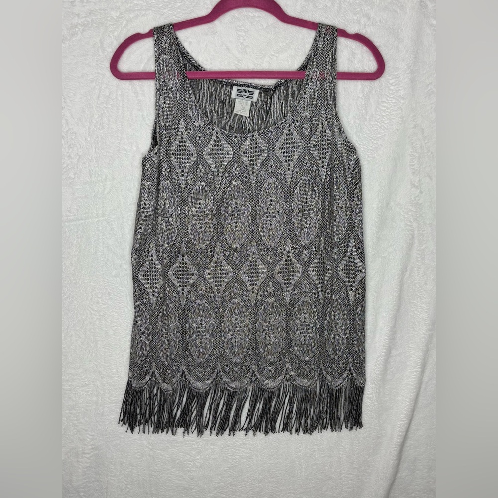Rio Inc Vintage Flapper Tassels Shiny Silver Sparkly Top Sz S